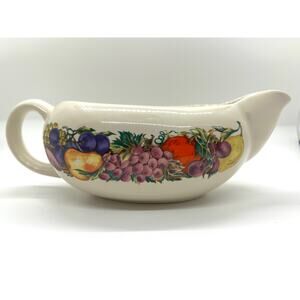 VTG Lincoln Ware Cornucopia Gravy Boat Floral Fruit Pattern Cream Server USA 90s